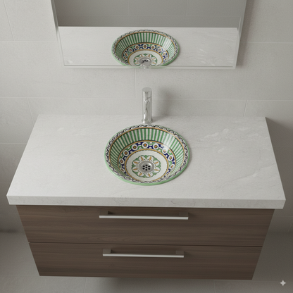 Moroccan Sink Washbasin Wash Basin Ceramic Handmade Green Free Waste (SW53)