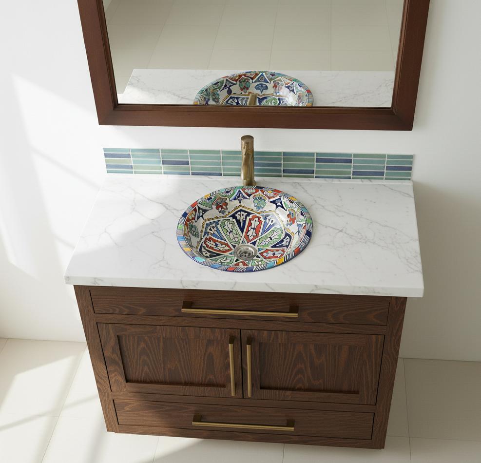 Moroccan Sink Washbasin Wash Basin Ceramic Handmade Multicolour Free Waste SW56