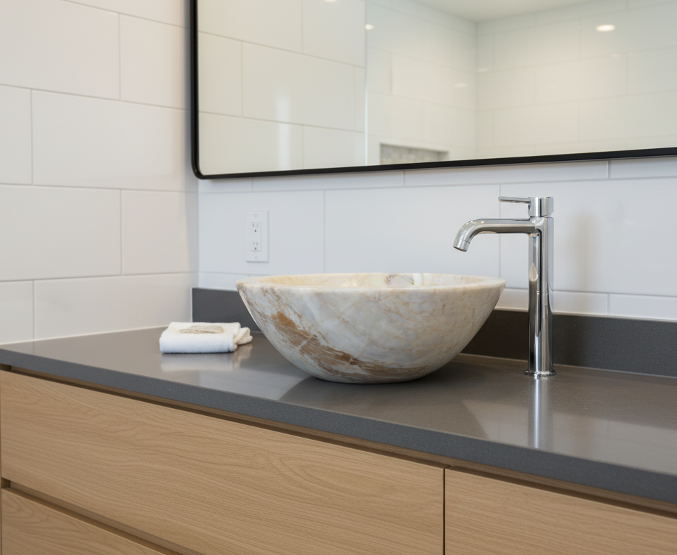 Moroccan Sink Washbasin Wash Basin Marble Stone Hand Carved Free Waste 31 cm (MS2)