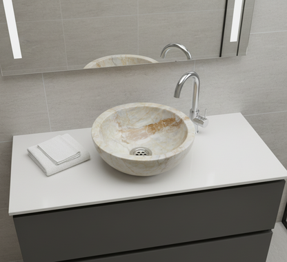 Moroccan Sink Washbasin Wash Basin Marble Stone Hand Carved Free Waste 31 cm (MS2)