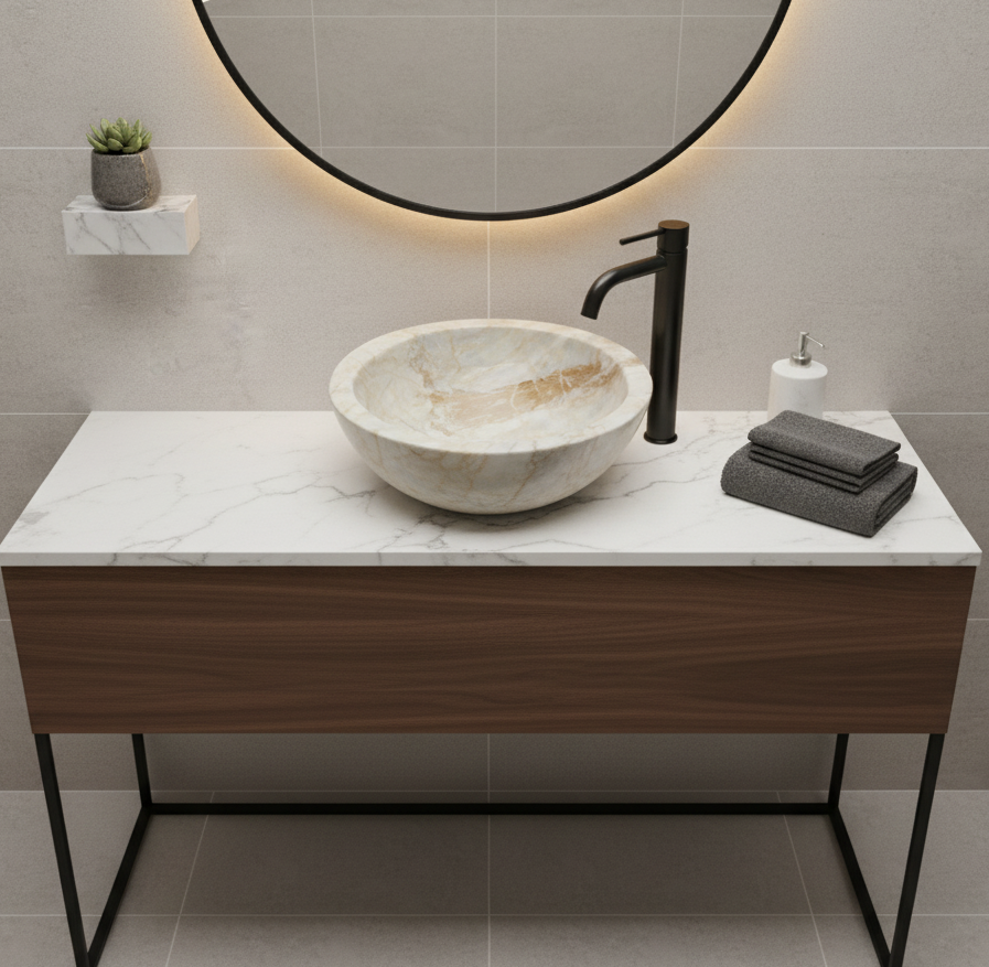 Moroccan Sink Washbasin Wash Basin Marble Stone Hand Carved Free Waste 31 cm (MS2)