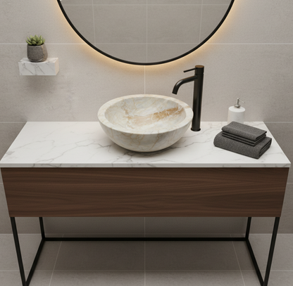 Moroccan Sink Washbasin Wash Basin Marble Stone Hand Carved Free Waste 31 cm (MS2)