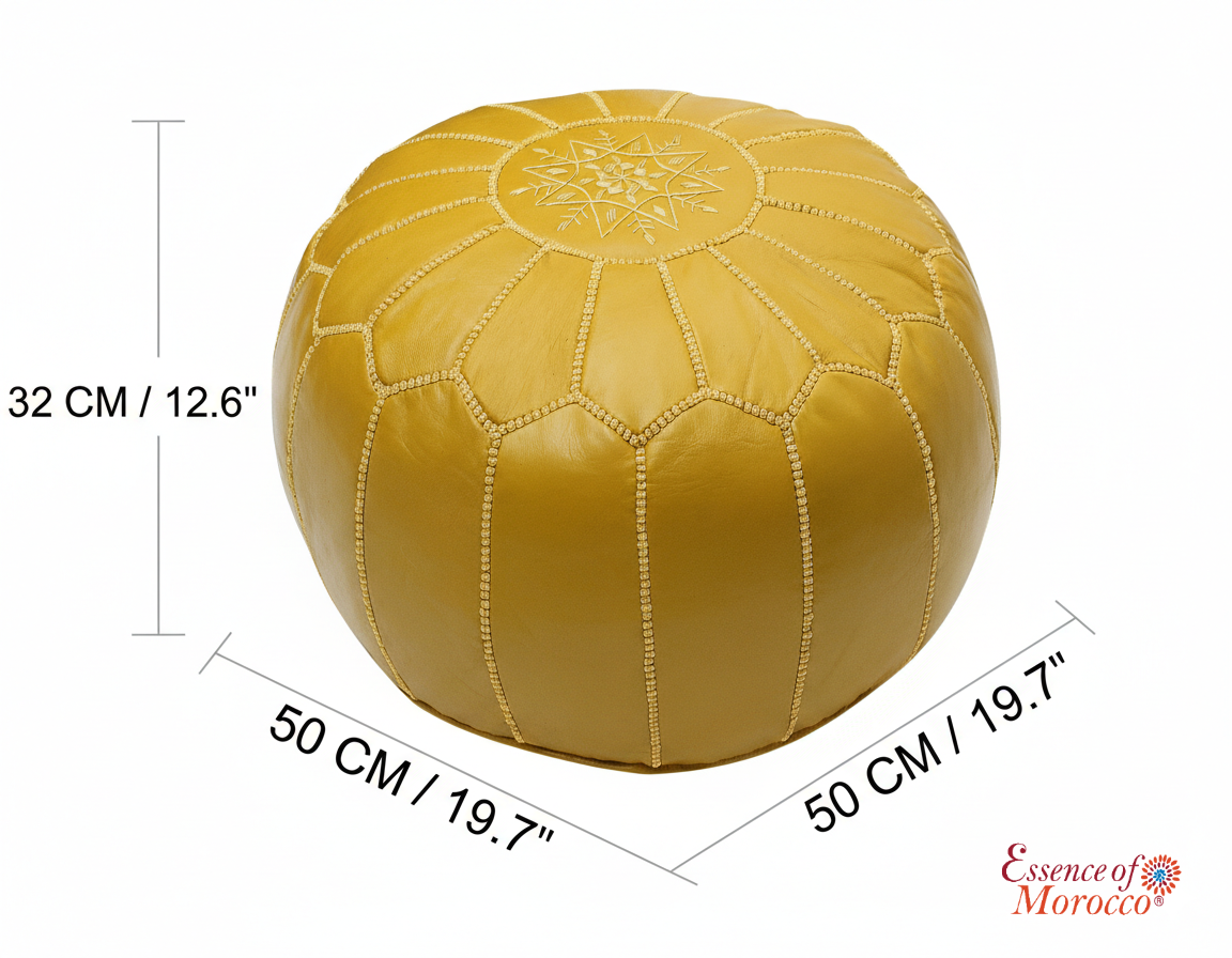 Moroccan Mustard Yellow Real Leather Pouffe Pouf Ottoman Footstool COVER ONLY or STUFFED