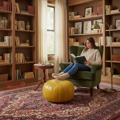 Moroccan Mustard Yellow Real Leather Pouffe Pouf Ottoman Footstool COVER ONLY or STUFFED