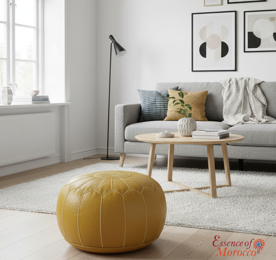 Moroccan Mustard Yellow Real Leather Pouffe Pouf Ottoman Footstool COVER ONLY or STUFFED