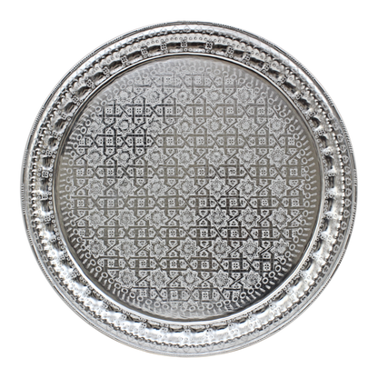 Moroccan Aluminium Tray Table with Foldable Wrought Iron Legs Diameter 75 cm. 29.5 inches Handmade Hand Engraved in Morocco ( ALT17WI)