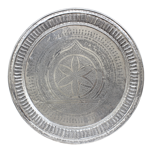 Moroccan Vintage Aluminium Tray Handmade Hand Engraved Diameter 76cm. / 30 inches( ALT20)