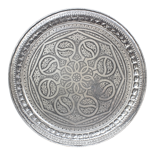 Moroccan Vintage Aluminium Tray Handmade Hand Engraved Diameter 76cm. / 30 inches( ALT24)