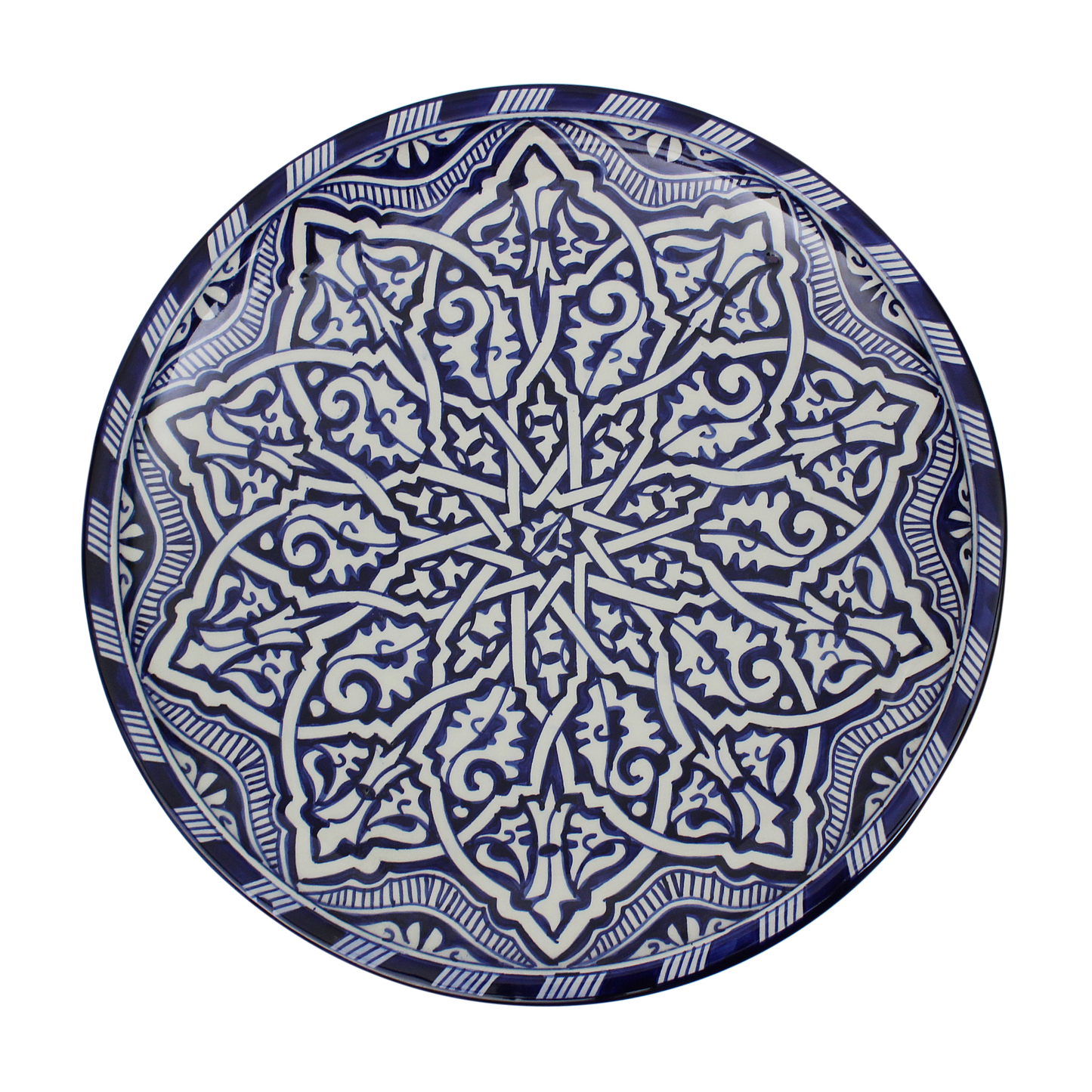 Large Moroccan Ceramic Plate / Serving Platter – Fes Blue and White – 35 cm (FP26)