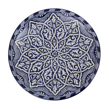 Large Moroccan Ceramic Plate / Serving Platter – Fes Blue and White – 35 cm (FP26)