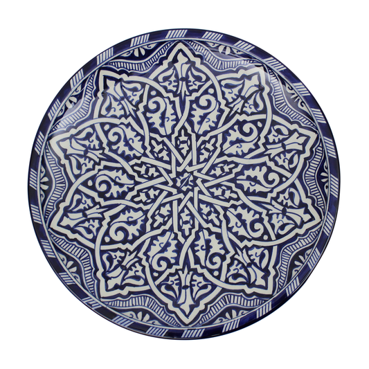 Large Moroccan Ceramic Plate / Serving Platter – Fes Blue and White – 35 cm (FP26)