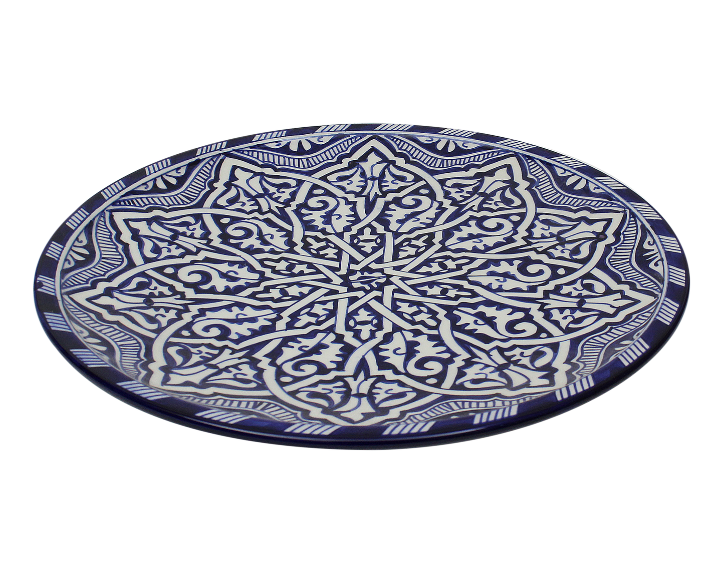 Large Moroccan Ceramic Plate / Serving Platter – Fes Blue and White – 35 cm (FP26)