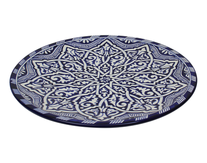 Large Moroccan Ceramic Plate / Serving Platter – Fes Blue and White – 35 cm (FP26)