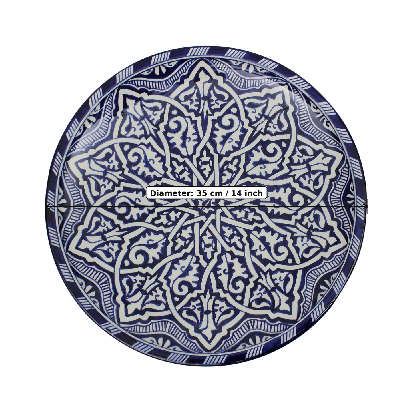 Large Moroccan Ceramic Plate / Serving Platter – Fes Blue and White – 35 cm (FP26)