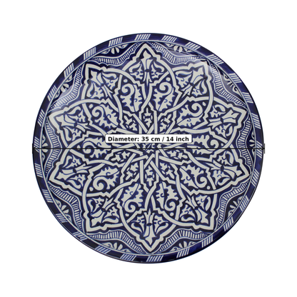 Large Moroccan Ceramic Plate / Serving Platter – Fes Blue and White – 35 cm (FP26)