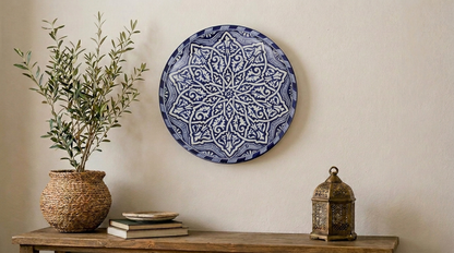 Large Moroccan Ceramic Plate / Serving Platter – Fes Blue and White – 35 cm (FP26)