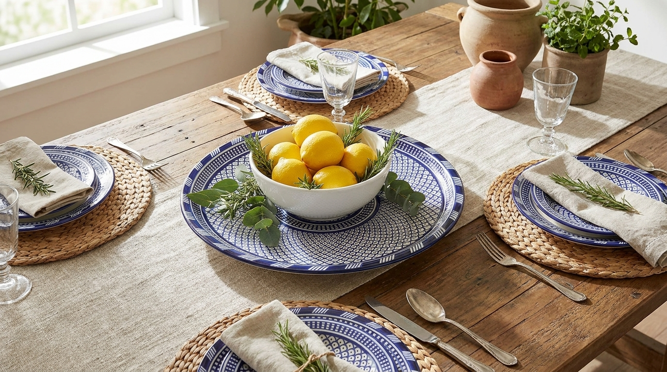Large Moroccan Ceramic Plate / Serving Platter – Fes Blue and White – 35 cm