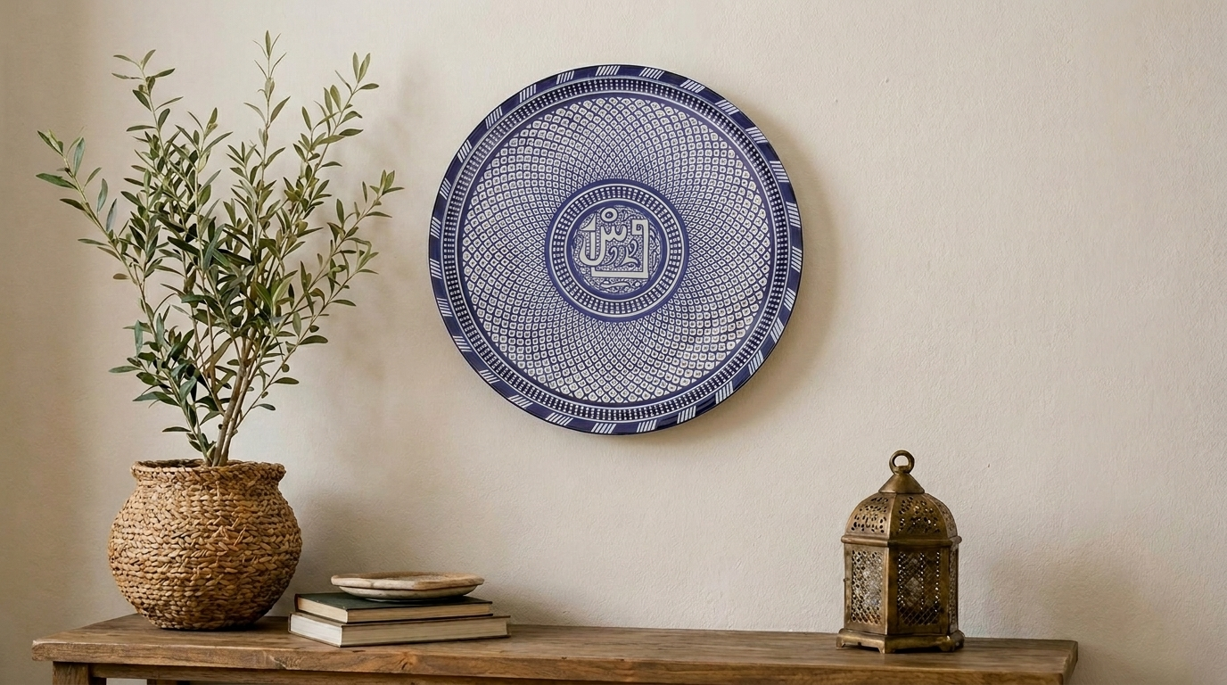 Large Moroccan Ceramic Plate / Serving Platter – Fes Blue and White – 35 cm