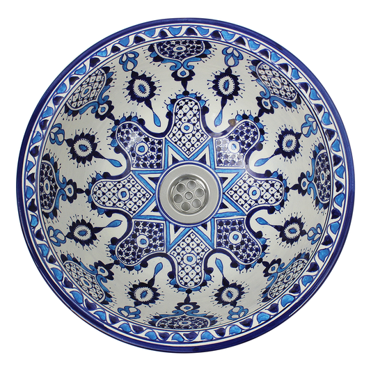 Moroccan Sink Washbasin Wash Basin Ceramic Handmade Blue Free Waste (SW104)