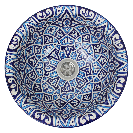 Moroccan Sink Washbasin Wash Basin Ceramic Handmade Blue with Free Waste (SW109)