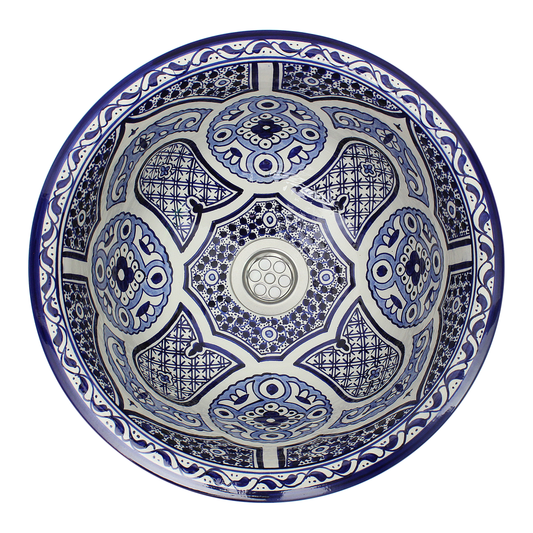 Moroccan Sink Washbasin Wash Basin Ceramic Handmade Blue Free Waste (SW119)