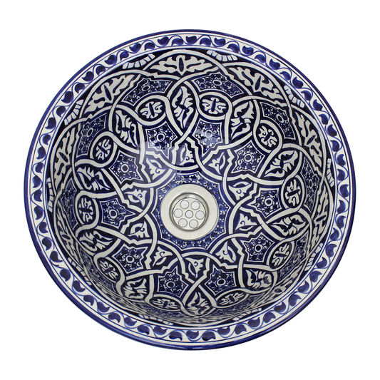 Moroccan Sink Washbasin Wash Basin Ceramic Handmade Blue Free Waste (SW137)