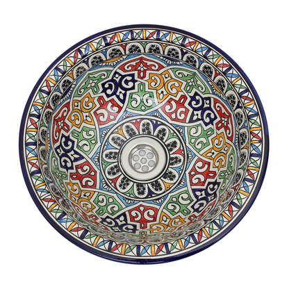 Moroccan Sink Washbasin Wash Basin Ceramic 35 cm 13.8 inches in Diameter Handmade Multicolour Free Waste SW140