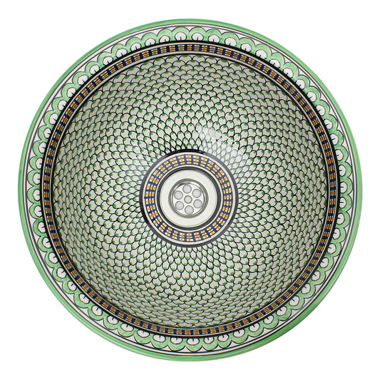 Moroccan Sink Washbasin Wash Basin Ceramic Handmade Green Free Waste (SW55)