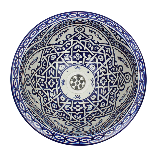 Moroccan Sink Washbasin Wash Basin Ceramic Handmade Blue with Free Waste (SW59)