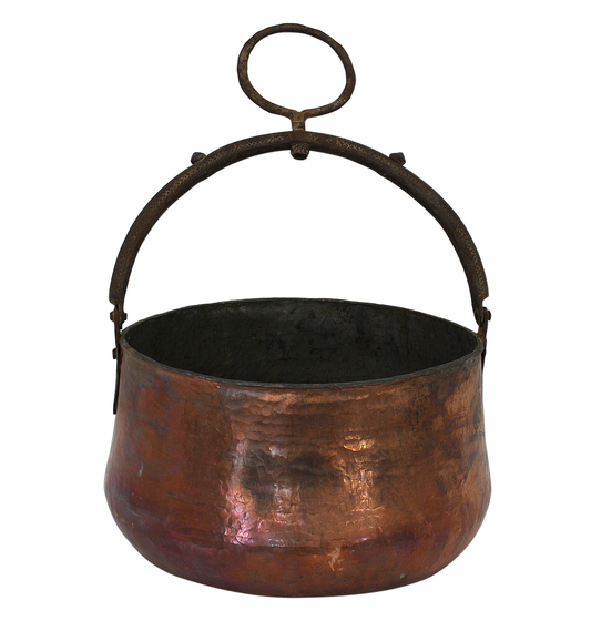 Moroccan Copper Bucket Cauldron Vintage Antique Hammered Style Handmade in Morocco for Fireplace, Ice Bucket, Bathroom Deco 16x25cm (CHB1)