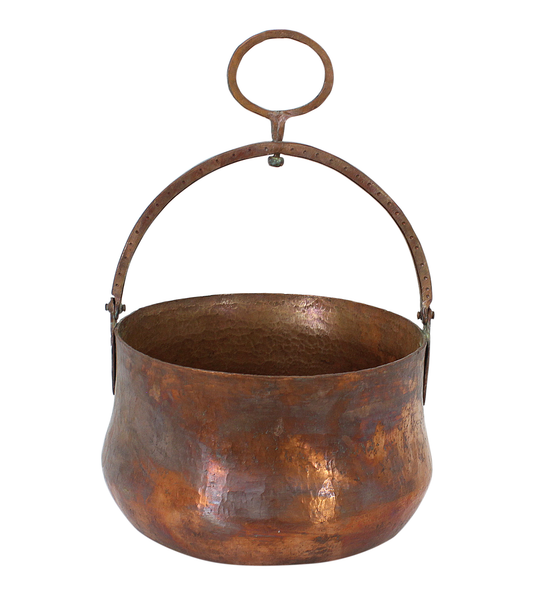 Moroccan Copper Bucket Cauldron Vintage Antique Hammered Style Handmade in Morocco for Fireplace, Ice Bucket, Bathroom Deco 18x26.5cm (CHB2)
