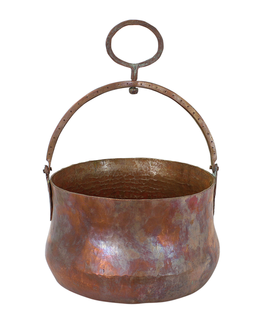 Moroccan Copper Bucket Cauldron Vintage Antique Hammered Style Handmade in Morocco for Fireplace, Ice Bucket, Bathroom Deco 17x26cm (CHB3)
