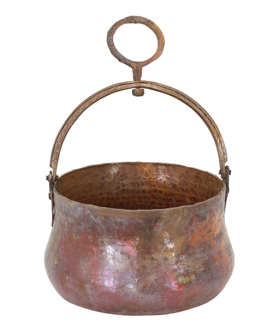 Moroccan Copper Bucket Cauldron Vintage Antique Hammered Style Handmade in Morocco for Fireplace, Ice Bucket, Bathroom Deco 14x20cm (CHB5)
