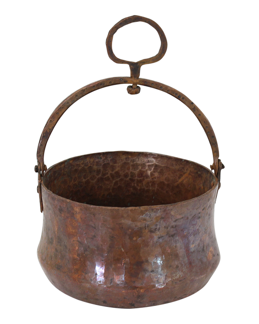 Moroccan Copper Bucket Cauldron Vintage Antique Hammered Style Handmade in Morocco for Fireplace, Ice Bucket, Bathroom Deco 11x17cm (CHB6)