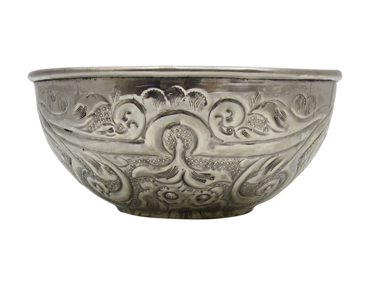 Moroccan Hammam Bowl Vintage made of Silver Maillechort Hand Engraved in Morocco Large 19.5 cm 7.7 inches (Ref. HB129)