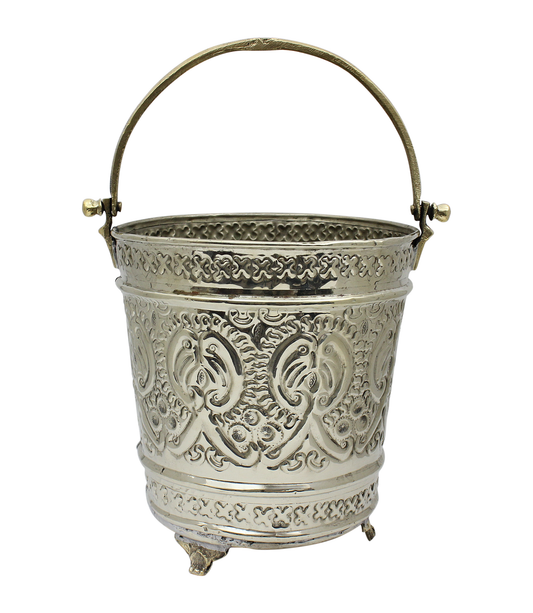 Moroccan  Hammam Bucket Vintage Silver Maillechort Handmade Hand Engraved in Morocco Height: 21.5 cm 8.5 inches (Ref. HMB31)