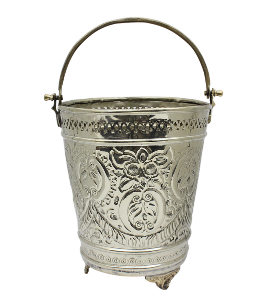 Moroccan  Hammam Bucket Vintage Silver Maillechort Handmade Hand Engraved in Morocco Height: 24 cm 9.5 inches (Ref. HMB32)