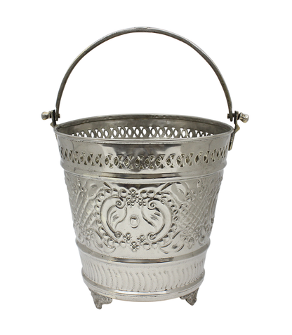 Moroccan  Hammam Bucket Vintage Silver Maillechort Handmade Hand Engraved in Morocco Height 22.5 cm 8.8 inches (Ref. HMB33)