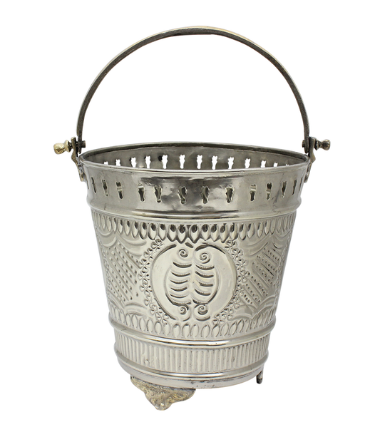 Moroccan  Hammam Bucket Vintage Silver Maillechort Handmade Hand Engraved in Morocco Height 23 cm 9 inches (Ref. HMB34)