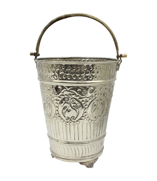 Moroccan Hammam Bucket Vintage Silver Maillechort Handmade Hand Engraved in Morocco Height 27 cm 10.6 inches (Ref. HMB37)