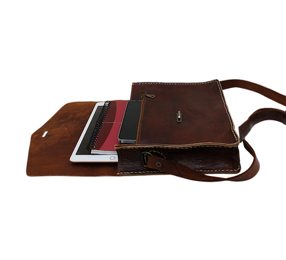 Moroccan Leather Bag Crossbody Satchel, Vintage Brown Tan Real Morocco Leather Shoulder Bag, Handmade Adjustable Strap  (MLB2)