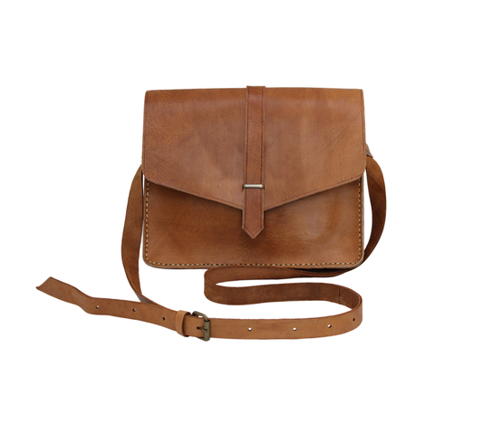 Moroccan Leather Bag Crossbody Satchel, Vintage Natural Tan Real Morocco Leather Shoulder Bag, Handmade Adjustable Strap  (MLB1)