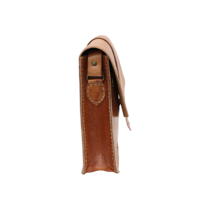 Moroccan Leather Bag Crossbody Satchel, Vintage Natural Tan Real Morocco Leather Shoulder Bag, Handmade Adjustable Strap  (MLB1)