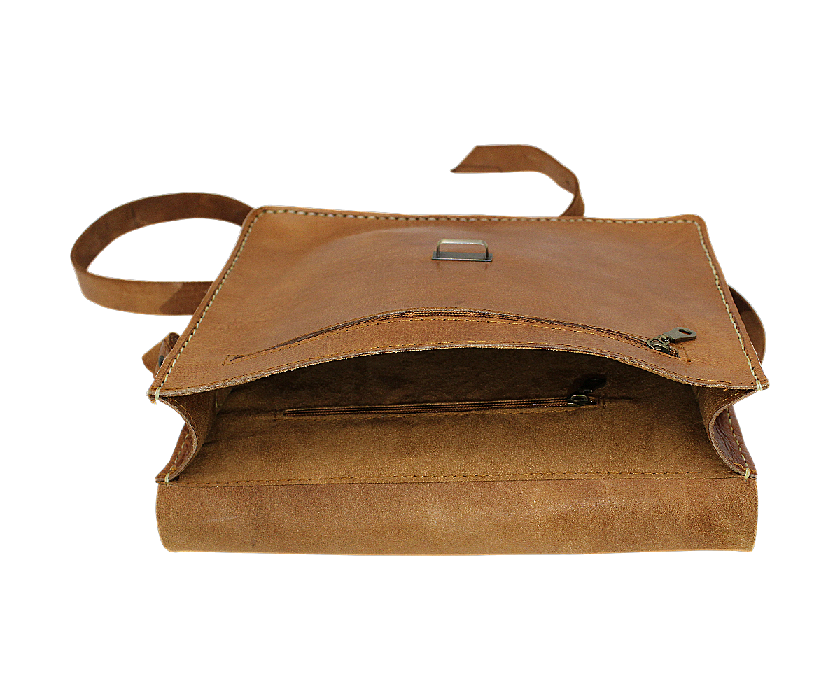 Moroccan Leather Bag Crossbody Satchel, Vintage Natural Tan Real Morocco Leather Shoulder Bag, Handmade Adjustable Strap  (MLB1)