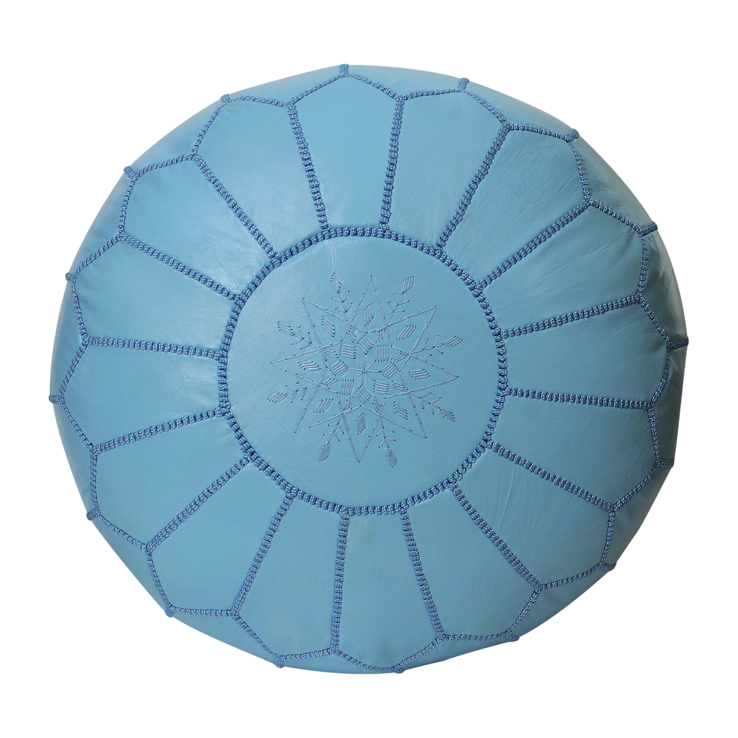 Moroccan Pouffe Pouf Ottoman Footstool Real Light Baby Blue Leather