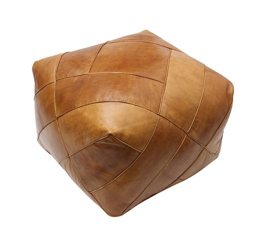 Moroccan Square Zellige Pouffe Pouf Footstool COVER ONLY or STUFFED Real Natural Tan Leather 40x40x30cm