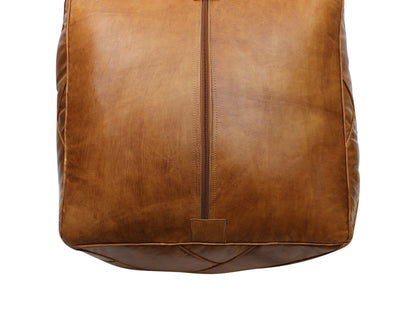 Moroccan Square Zellige Pouffe Pouf Footstool COVER ONLY or STUFFED Real Natural Tan Leather 40x40x30cm