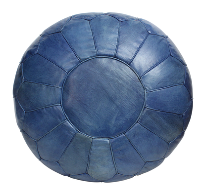 Moroccan Pouffe Pouf Ottoman Footstool in Vintage Blue Tan Leather Cover Only or Stuffed Handmade