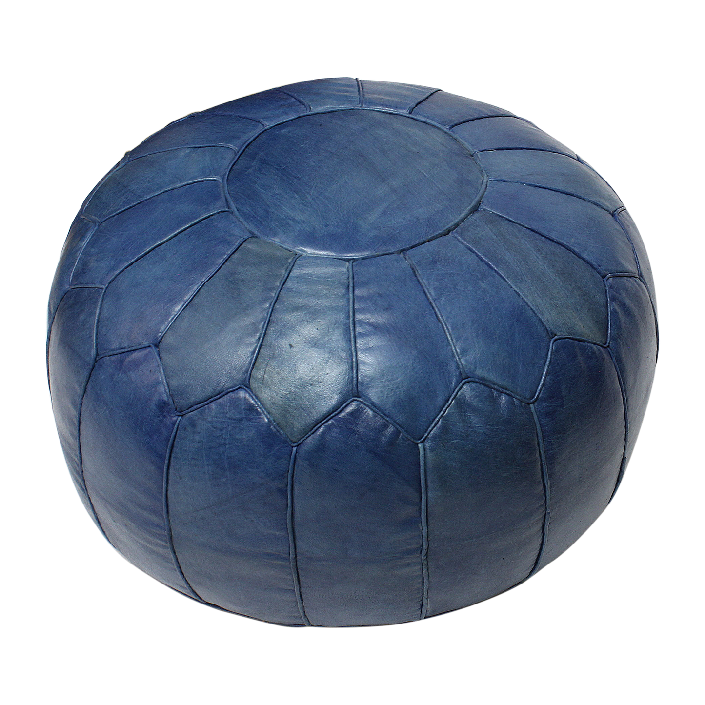 Moroccan Pouffe Pouf Ottoman Footstool in Vintage Blue Tan Leather Cover Only or Stuffed Handmade