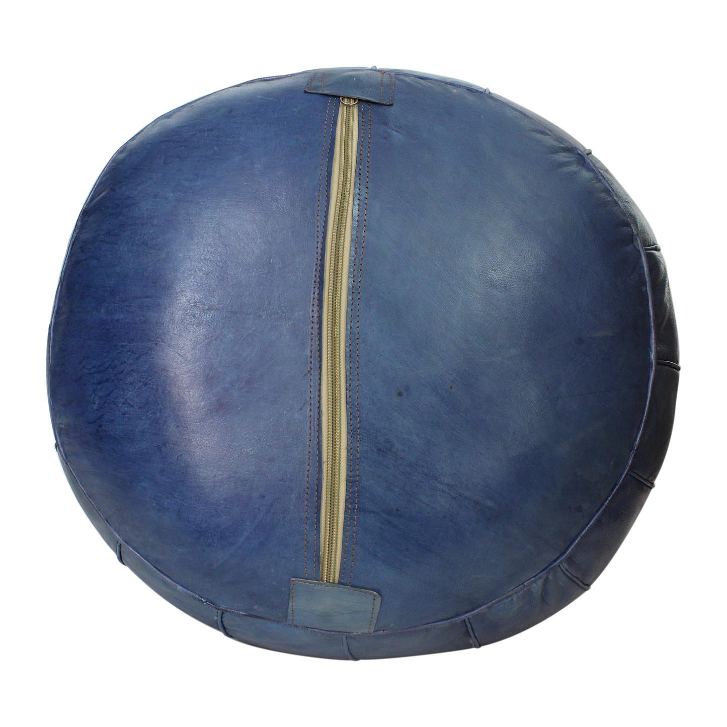 Moroccan Pouffe Pouf Ottoman Footstool in Vintage Blue Tan Leather Cover Only or Stuffed Handmade
